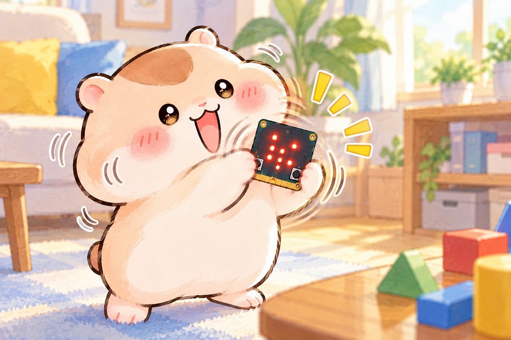 基板をふってサイコロのように光らせて遊ぶハムスターのナビ助